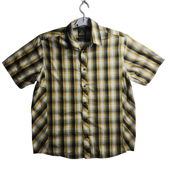 Prana‎ Plaid Short Sleeve Button Up Casual Shirt Outdoor Travel Medium - Picture 1 of 8